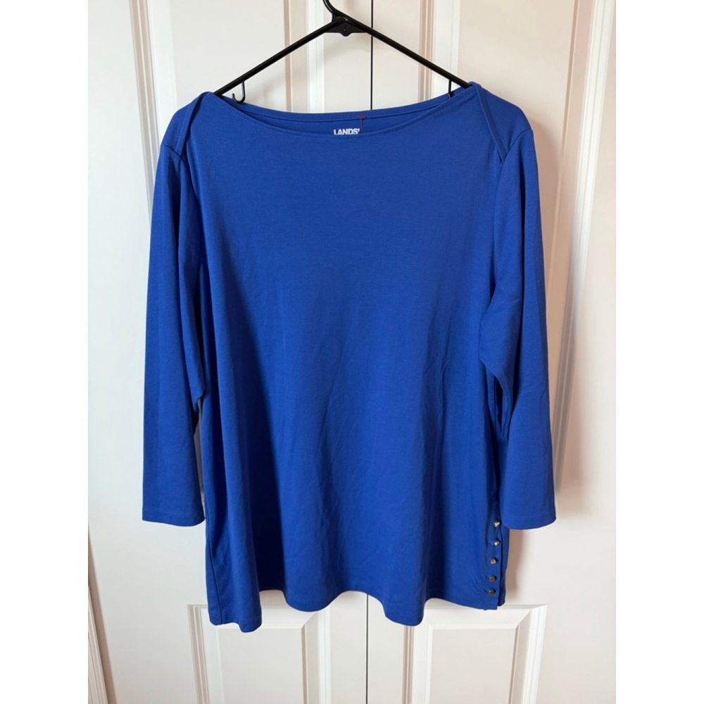 Lands' End Blue Long Sleeve Tee with Gold Buttons 2X